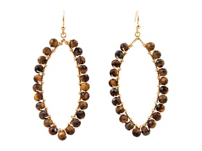 Barse Jewelry Brown Tiger's Eye Gold Tone Open Design Earrings