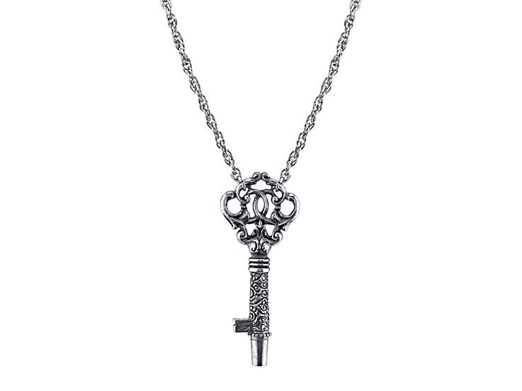 1928 Jewelry Silver Tone Base Metal Antiqued Pewter Key Whistle Pendant Necklace 30"