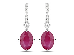 Ruby and White Diamond 10K White Gold Dangle Earrings 1.75ctw