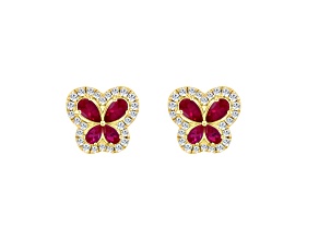 10K Yellow Gold 0.33CTW Lab Created Ruby and Lab-Grown Diamond Butterfly Shape Earrings