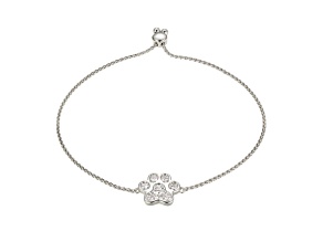 White Cubic Zirconia Rhodium Over Brass Paw Print Bolo Bracelet  0.84ctw
