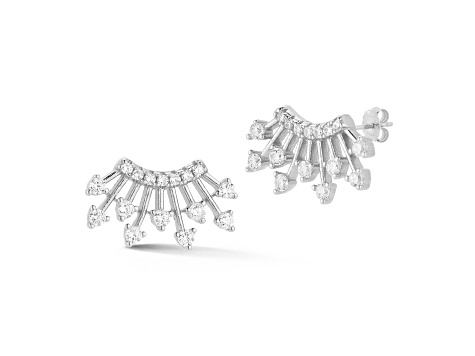 Rachel Zoe Rhodium Over Sterling Silver Cubic Zirconia Fan Stud Earrings