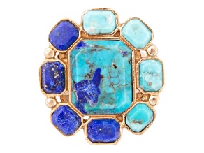 Barse Jewelry Blue Lapis Lazuli and Composite Turquoise Gold Tone Duality Statement Ring