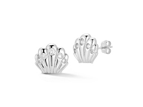 Rachel Zoe Rhodium Over Sterling Silver Cubic Zirconia Shell Studs