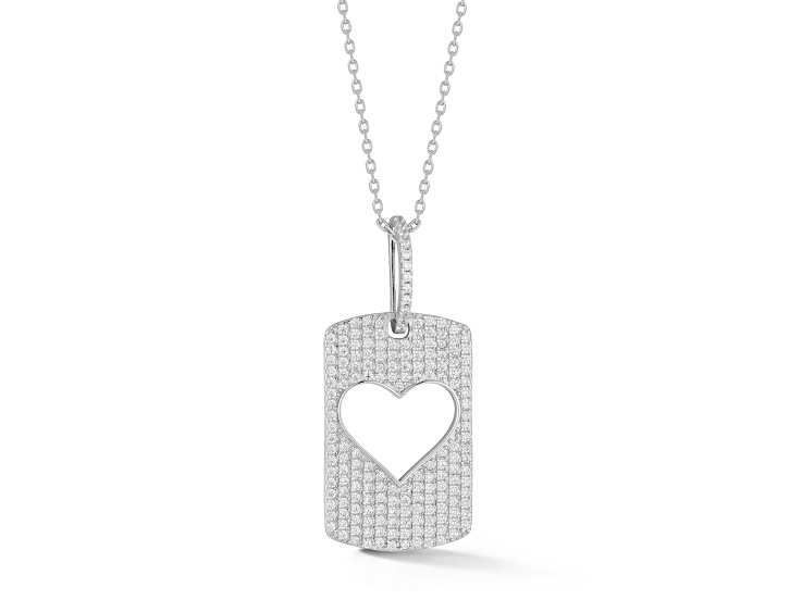 Rachel Zoe Rhodium Over Sterling Silver Pave Open Heart Tag Pendant Necklace