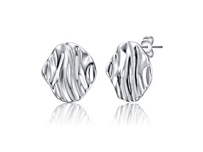 Rhodium Plated over Sterling Silver Rippled Surface Stud Earrings