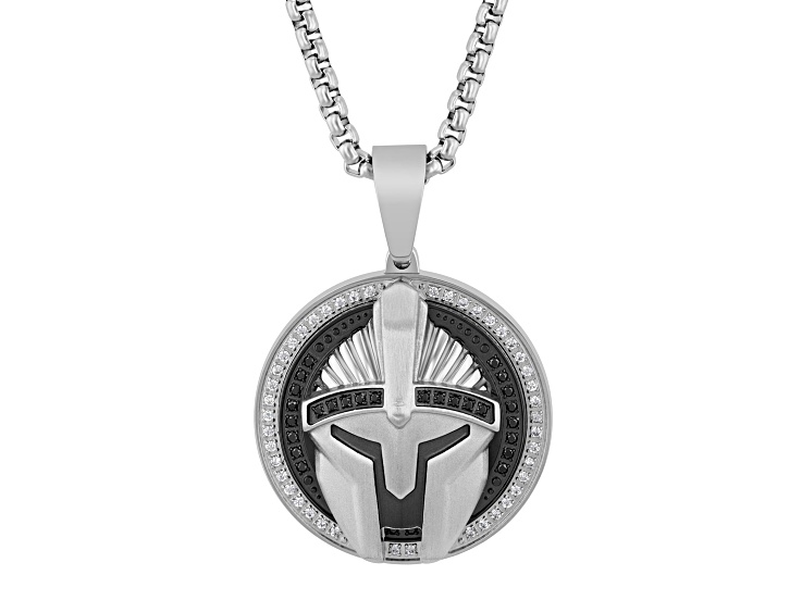 Stainless Steel and 0.50ctw Black and White Diamond Spartan Pendant With Chain