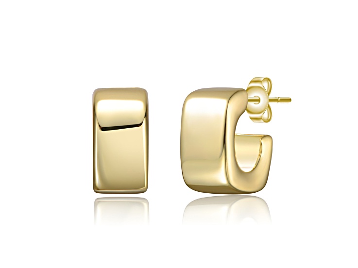 14K Gold Plated over Brass Modern Chic Flattened Tubular Geometric C-Hoop Earrings