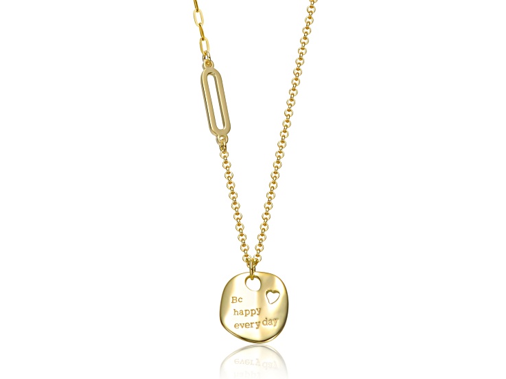 14K Gold Plated over Brass Cutout Pendant Necklace with Daily Joy Message