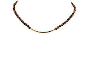 Barse Jewelry Brown Tiger's Eye Gold Tone Bar Necklace