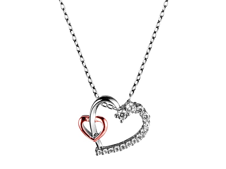 White Cubic Zirconia Two-tone Brass Pendant With Chain