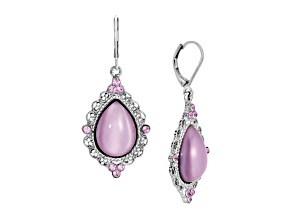 Silver Tone Purple Moonstone Teardrop Leverback Earrings