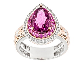 Pink Fluorite Rhodium/18k Rose Gold Over Palladium Sterling Silver Ring 5.23ctw