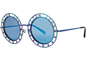 Elton John WALK OF FAME 5 Round Pink Frame / Purple Blue Mirrored Lenses Sunglasses