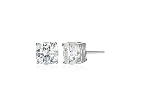 Square Cushion Cut Moissanite Platineve Stud Earrings 3.40ctw DEW
