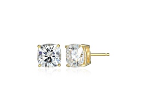 Square Cushion Cut Moissanite 14k Yellow Gold Over Silver Stud Earrings 3.40ctw DEW