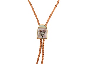 Barse Jewelry Green Aventurine Gold Tone & Leather  Steer Skull Bolo Necklace