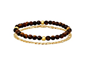 Men's Tiger Eye and Sterling Silver Beaded Bracelet Set