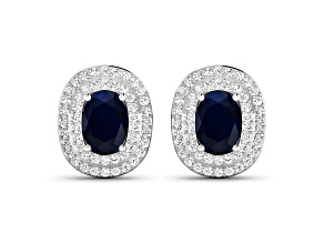 Blue Sapphire and White Diamond 14K White Gold Halo Stud Earrings