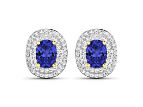 Blue Tanzanite and White Diamond 14K Yellow Gold Stud Earrings