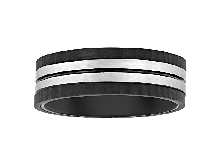 Tungsten Comfortâ„¢ Tungsten Black Ion Plated with Forged Carbon Fiber Textured Edge Band