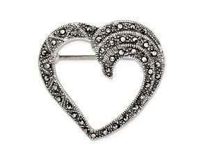 Sterling Silver Marcasite Open Heart Pin Brooch