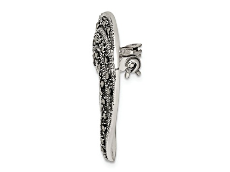 BROOCHE ART DÉCO EN ARGENT 925 AVEC MARCASSITE – BIJOU ANCIEN STYLE MUSICAL EN FORME DE CLÉ
