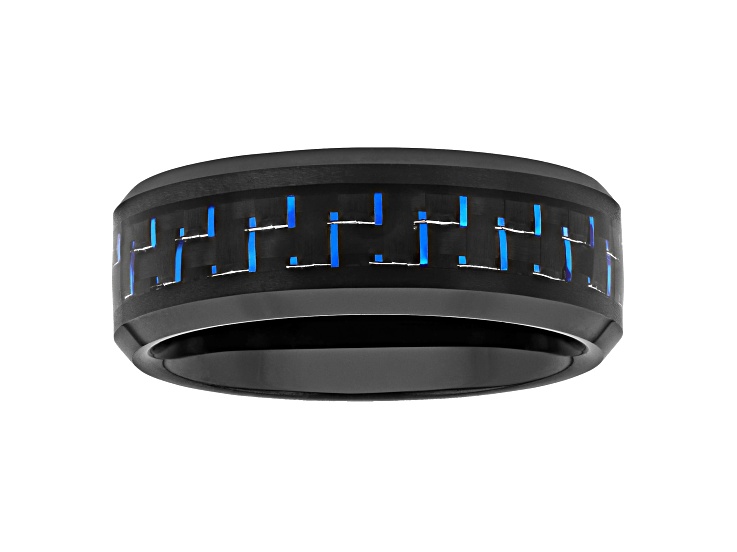 Tungsten Comfortâ„¢ Tungsten Black Ion Plated and Blue Carbon Fiber Band