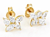 White Mixed Shape Lab-Grown Diamond 14k Yellow Gold Flower Earrings 1.00ctw