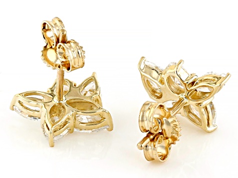 White Mixed Shape Lab-Grown Diamond 14k Yellow Gold Flower Earrings 1.00ctw