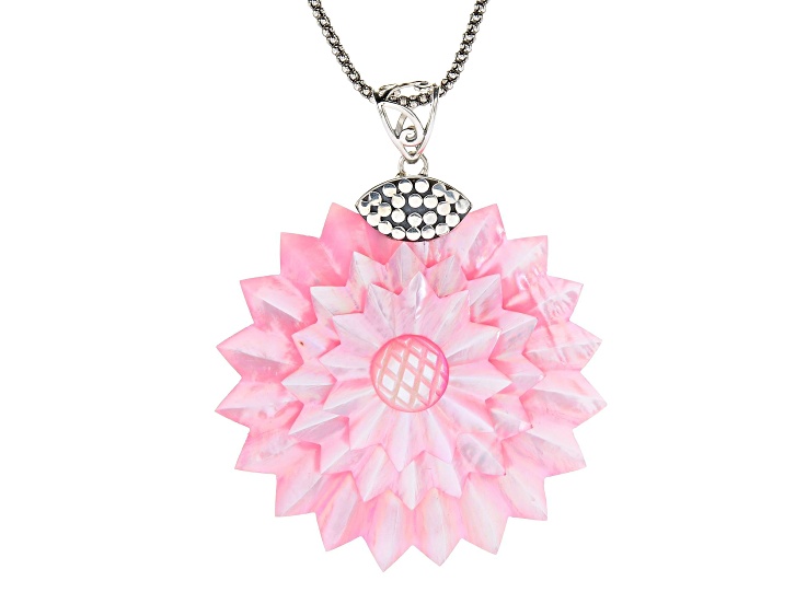 Silver Treasures by Samuel B. Carved Pink Mother Of Pearl Sterling Silver Pendant With Chain