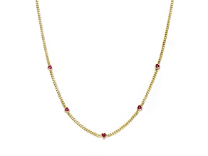 Ruby Red Heart Cubic Zirconia, 14K Gold Plated over Brass with Accents Chain Necklace