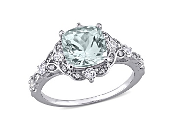 Picture of Aquamarine, White Sapphire and Diamond 14K White Gold Vintage Ring 2.65ctw