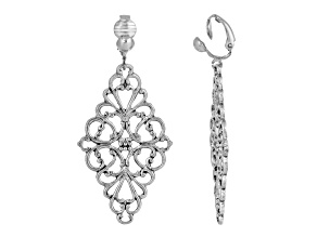 1928 Jewelry Silver-Tone Filigree Diamond Shape Clip Earrings