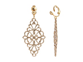 1928 Jewelry Gold-Tone Filigree Diamond Shape Clip Earrings