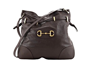 Gucci 1955 Morsetto Small Leather Horsebit Drawstring Brown Bucket Bag