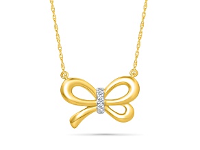 White Diamond 14K Yellow Gold Over Sterling Silver Bow Station Necklace 0.05ctw