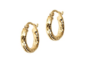 18K Yellow Gold Over Bronze 1/2" Hammered Round Hoop Earrings