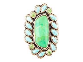 Barse Jewelry Legacy Lime Green and Blue Composite Turquoise Gold Tone Statement Ring