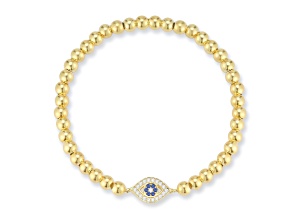 Sterling Statements 14K Yellow Gold Over Sterling Silver CZ Evil Eye Ball Stretch Bracelet