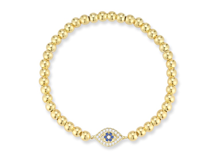 Sterling Statements 14K Yellow Gold Over Sterling Silver CZ Evil Eye Ball Stretch Bracelet