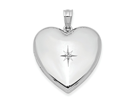 Rhodium Over Sterling Silver 24mm with Diamond Star Design Heart Locket