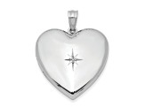 Rhodium Over Sterling Silver 24mm with Diamond Star Design Heart Locket