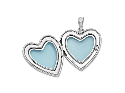 Rhodium Over Sterling Silver 24mm with Diamond Star Design Heart Locket