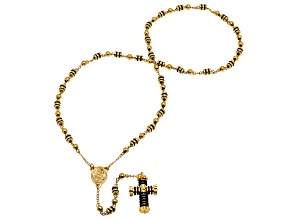 Men's 18K Yellow Gold Over Stainless Steel With Black Rubber Rosary