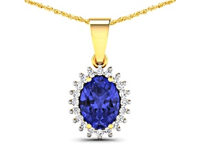 1.15ctw 14K Yellow Gold Tanzanite and White Diamond Pendant with 18 inch Cable Chain