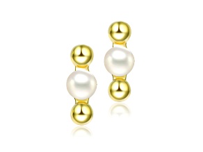 5.5MM Freshwater Pearls, 14K Gold Plated over Sterling Silver Ball Earrings