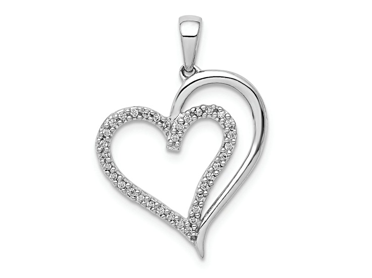 Rhodium Over 10k White Gold 0.105 ctw Diamond Heart Pendant