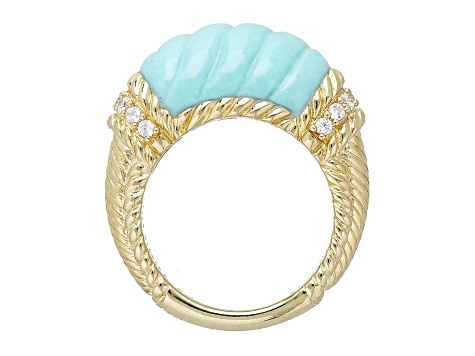 Judith Ripka Carved Blue Turqouise And Bella Luce 14K Yellow Gold Clad Ring