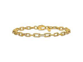 14K Yellow Gold Polished Cubic Zirconia Fancy Paperclip Link Bracelet